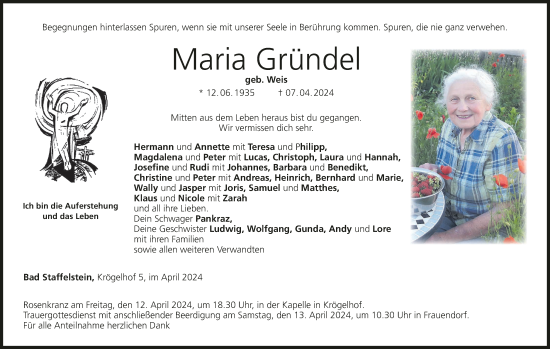 Anzeige von Maria Gründel von MGO