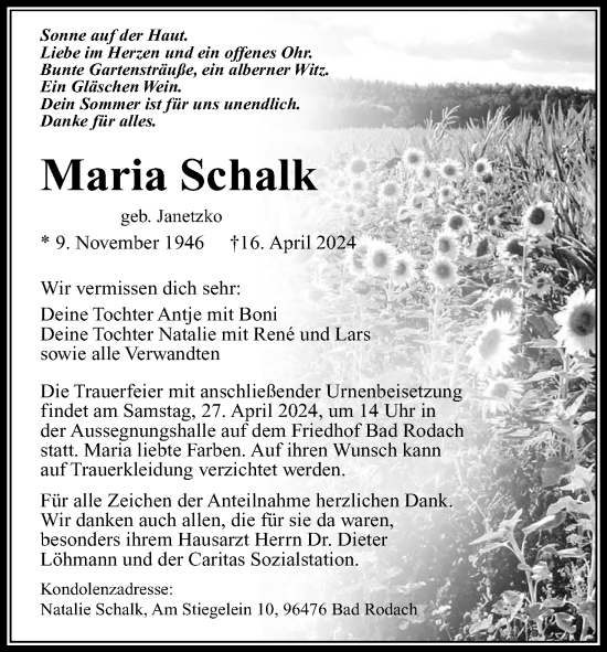 Anzeige von Maria Schalk von MGO