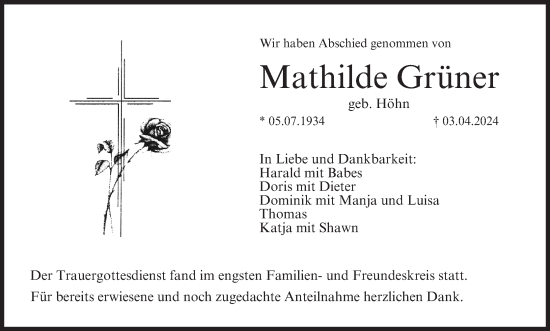 Anzeige von Mathilde Grüner von MGO
