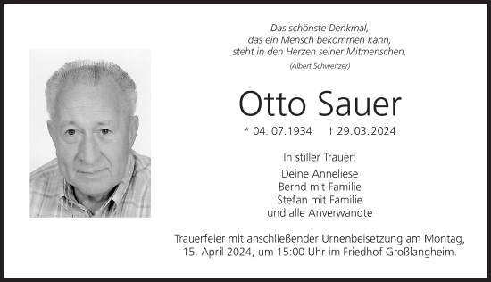 Anzeige von Otto Sauer von MGO