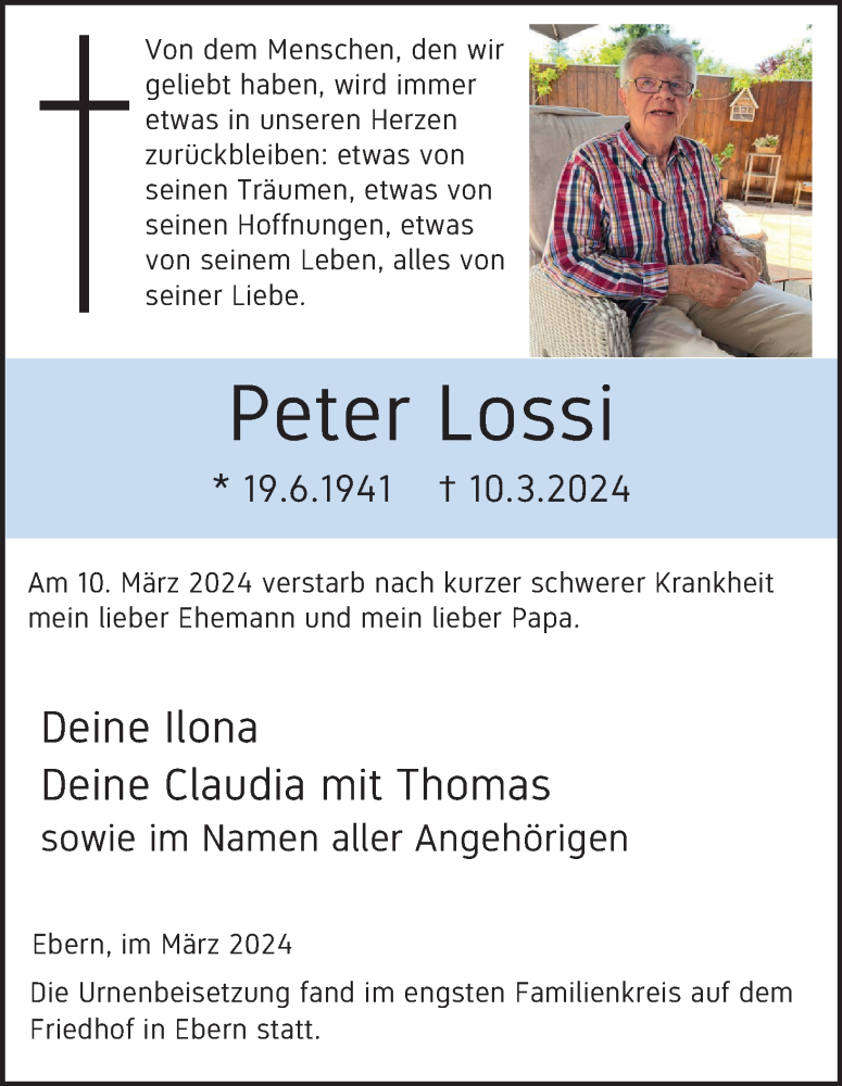  Traueranzeige für Peter Lossi vom 20.04.2024 aus MGO