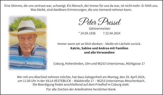 Anzeige von Peter Pressel von MGO