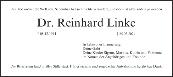 Anzeige von Reinhard Linke von MGO