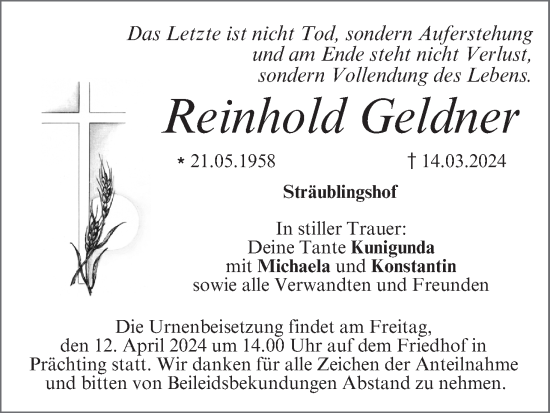 Anzeige von Reinhold Geldner von MGO