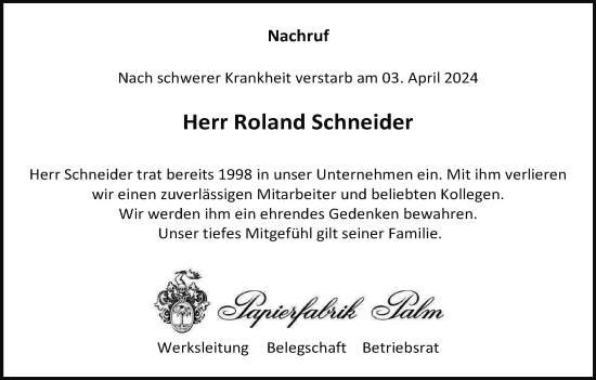 Anzeige von Roland Schneider von MGO