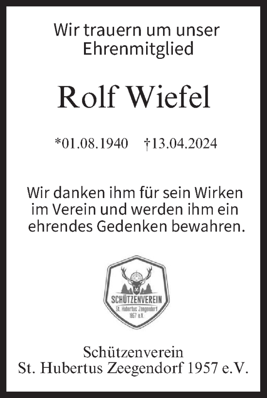 Anzeige von Rolf Wiefel von MGO
