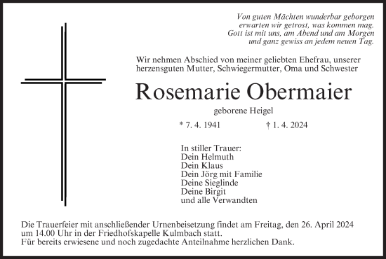 Anzeige von Rosemarie Obermaier von MGO