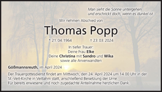 Anzeige von Thomas Popp von MGO
