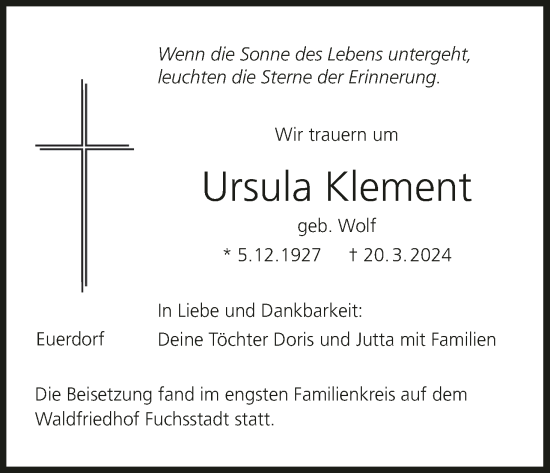 Anzeige von Ursula Klement von MGO