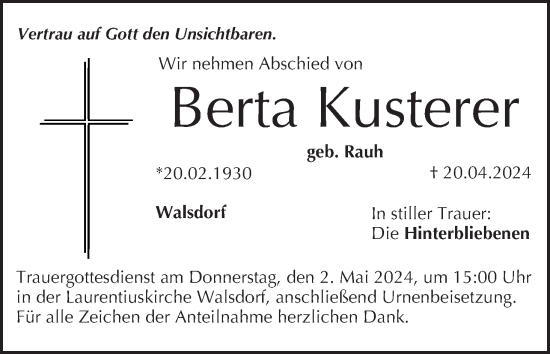 Anzeige von VBerta Kusterer von MGO