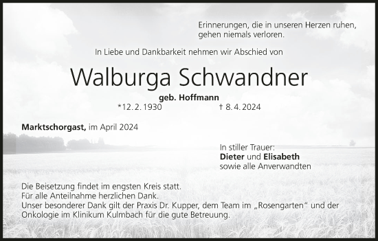 Anzeige von Walburga Schwandner von MGO