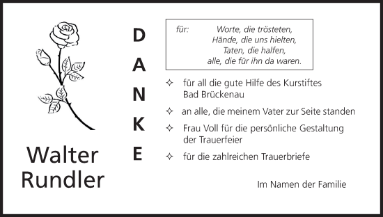 Anzeige von Walter Rundler von MGO