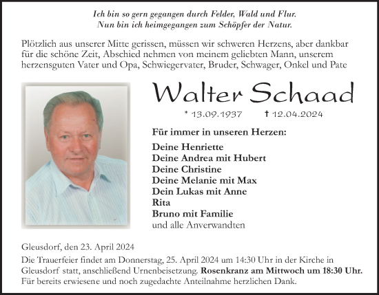 Anzeige von Walter Schaad von MGO