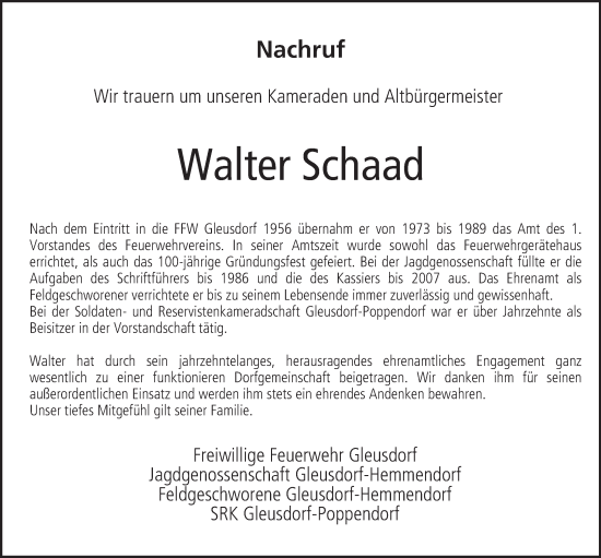 Anzeige von Walter Schaad von MGO