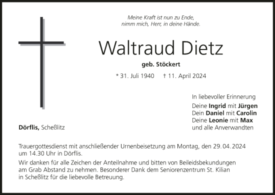 Anzeige von Waltraud Dietz von MGO