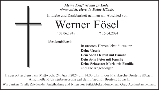 Anzeige von Werner Fösel von MGO