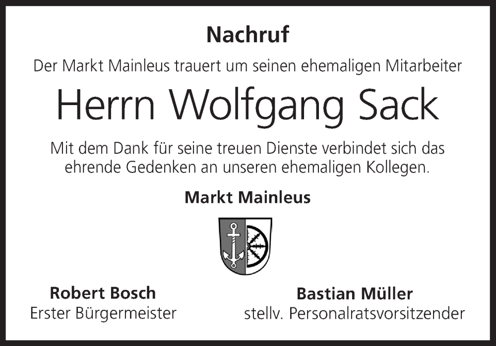  Traueranzeige für Wolfgang Sack vom 12.04.2024 aus MGO