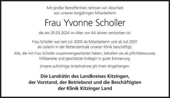 Anzeige von Yvonne Scholler von MGO