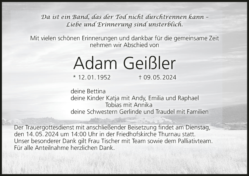  Traueranzeige für Adam Geißler vom 11.05.2024 aus MGO