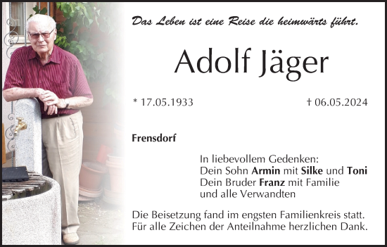 Anzeige von Adolf Jäger von MGO