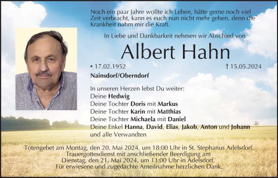 Anzeige von Albert Hahn von MGO