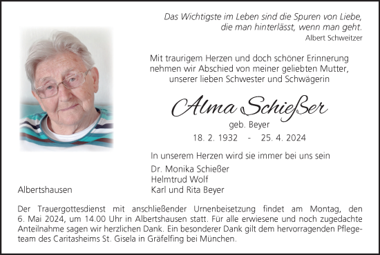 Anzeige von Alma Schießer von MGO