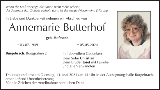 Anzeige von Annemarie Butterhof von MGO