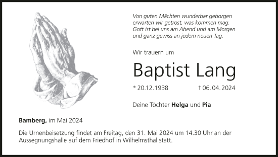 Anzeige von Baptist Lang von MGO