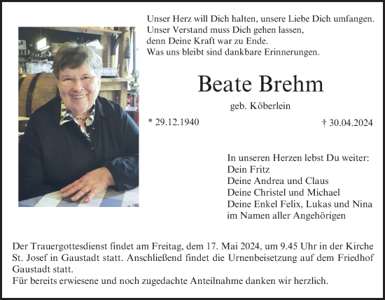 Anzeige von Beate Brehm von MGO