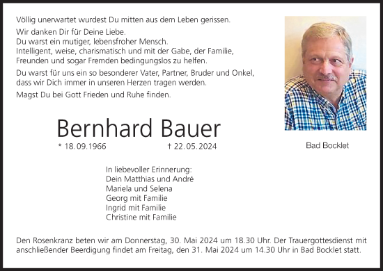 Anzeige von Bernhard Bauer von MGO