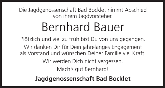 Anzeige von Bernhard Bauer von MGO