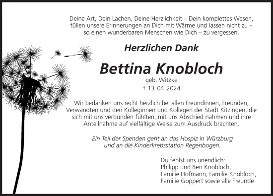 Anzeige von Bettina Knobloch von MGO