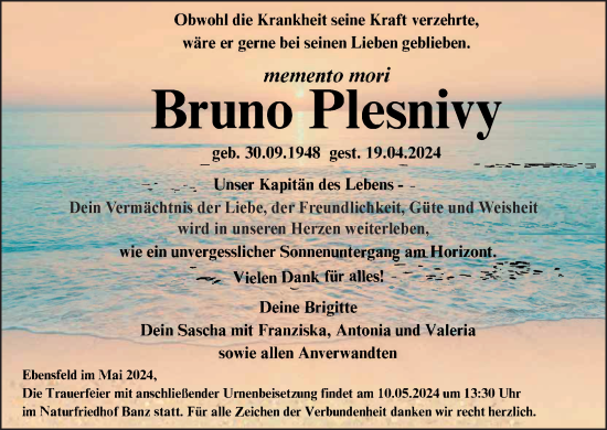 Anzeige von Bruno Plesnivy von MGO