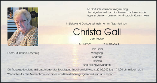 Anzeige von Christa Gall von MGO