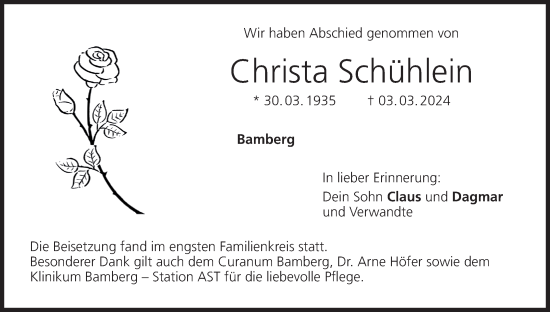 Anzeige von Christa Schühlein von MGO