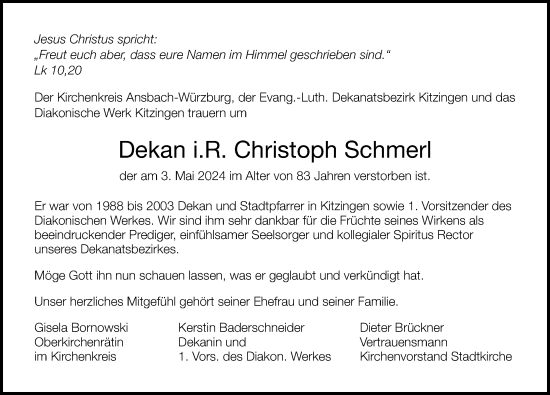 Anzeige von Christoph Schmerl von MGO