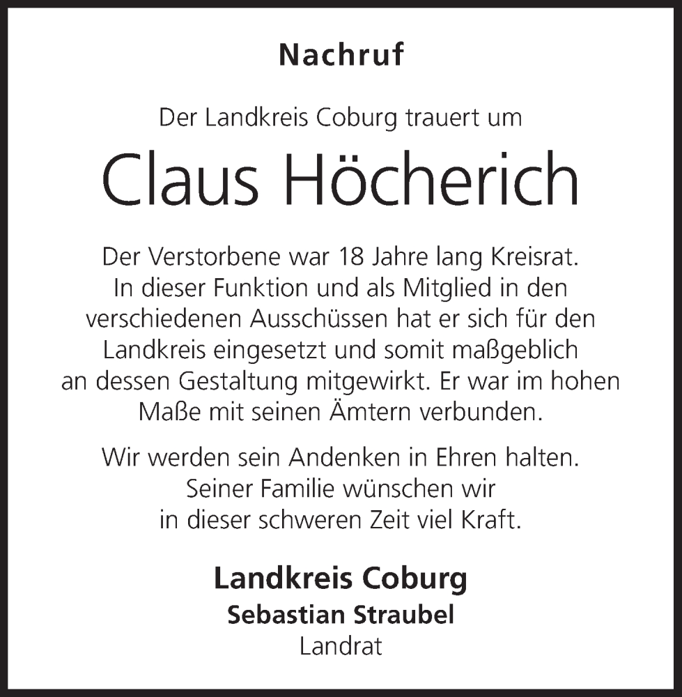  Traueranzeige für Claus Höcherich vom 04.05.2024 aus MGO