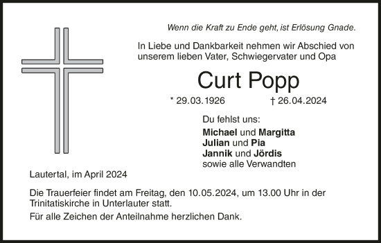 Anzeige von Curt Popp von MGO