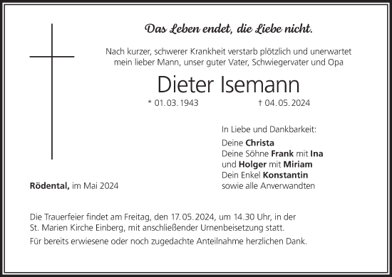 Anzeige von Dieter Isemann von MGO