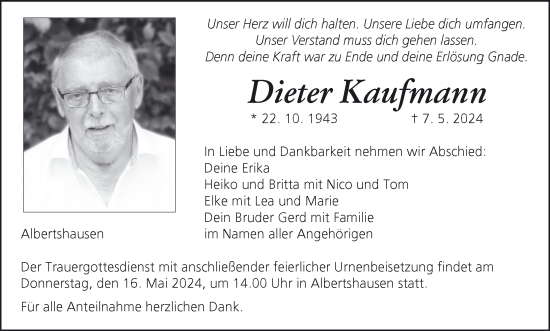 Anzeige von Dieter Kaufmann von MGO