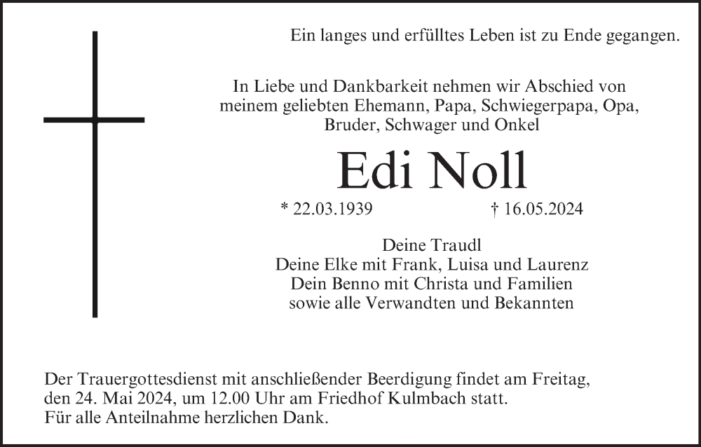  Traueranzeige für Edi Noll vom 22.05.2024 aus MGO