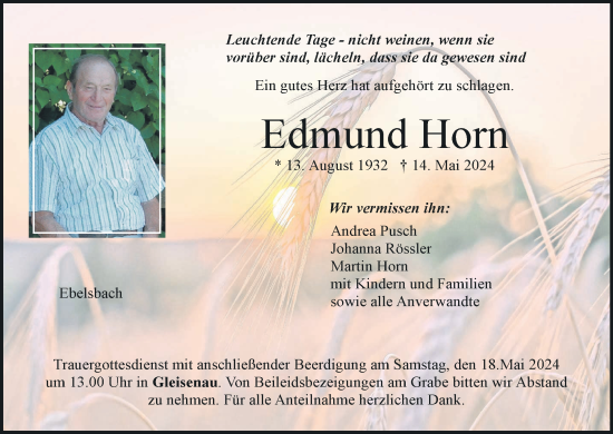 Anzeige von Edmund Horn von MGO