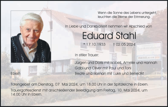 Anzeige von Eduard Stahl von MGO