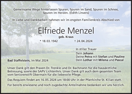 Anzeige von Elfriede Menzel von MGO