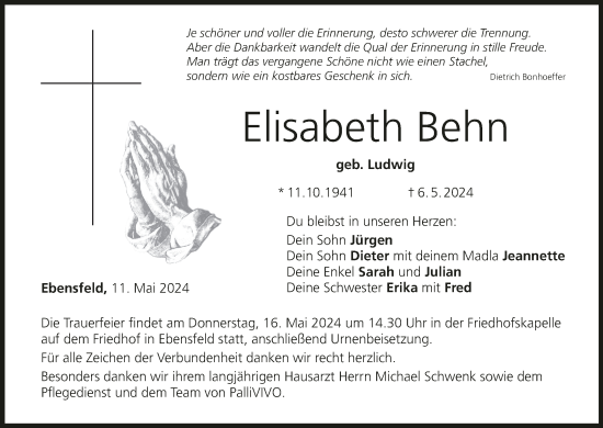 Anzeige von Elisabeth Behn von MGO