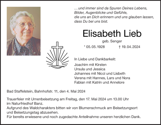 Anzeige von Elisabeth Lieb von MGO
