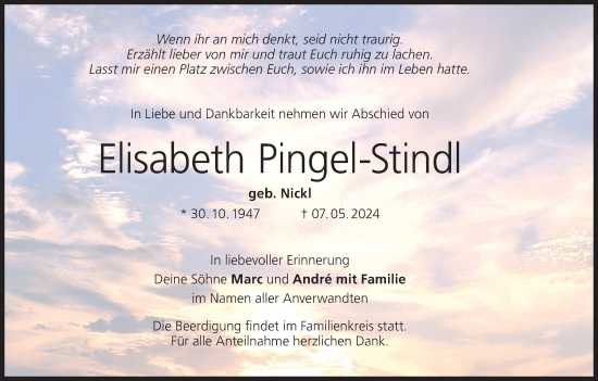 Anzeige von Elisabeth Pingel-Stindl von MGO