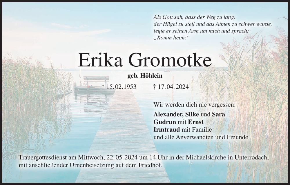  Traueranzeige für Erika Gromotke vom 18.05.2024 aus MGO