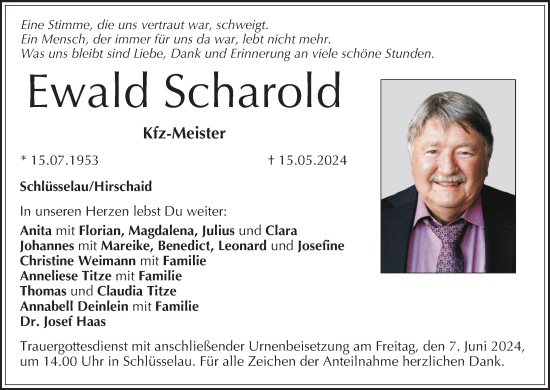 Anzeige von Ewald Scharold von MGO