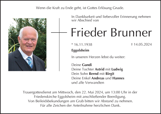 Anzeige von Frieder Brunner von MGO